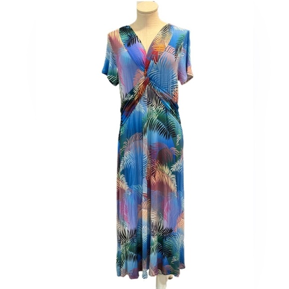 SOFT SURROUNDINGS size M summer tropical stretchy V neck colorful maxi dress - Picture 1 of 13